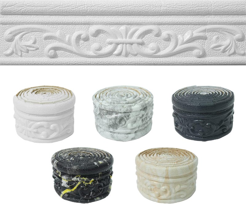 WAPANE 90" x 3.1" Peel Stick Foam Molding Trim Self Adhesive, Crown Molding Wallpaper Border Flexible, 3D Wall Edging Lines Foam Baseboard, Wall Base Moulding Trim for Home, Hotel DIY Decoration - Image 1
